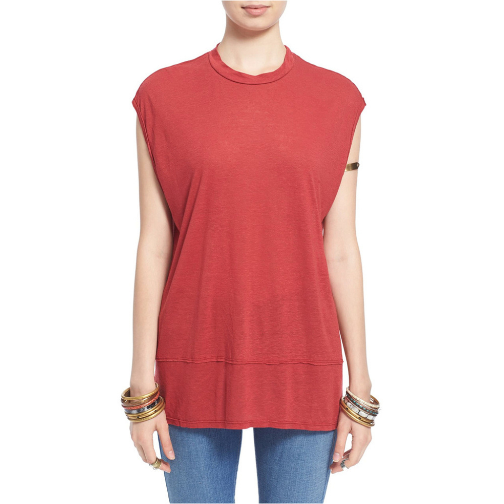 Red Linen Blend Jersey Knit Muscle Tee Tunic Top M